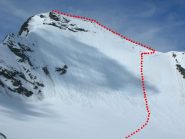 la parete nord con l'itinerario di salita