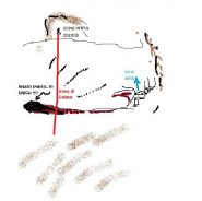 masso in bilico sulla cengia della prima doppia
