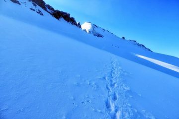 seguendo la pista sul Ghiacciaio di Bresciana a quota 3180 m. (30-6-2013)