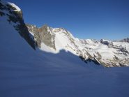 ghiacciaio di Money, al sole le nord di Testa di Money e Becco della Pazienza