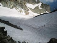 come appare il ghiacciaio guardando giù dal colle