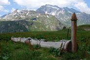 Abbeveratoio all’alpeggio, Arp Vieille, Becca du Lac e Rutor sullo sfondo