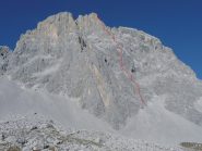 la parete e il tracciato della via