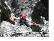 Rodo in uscita dal camino di III  ca a meta' cresta