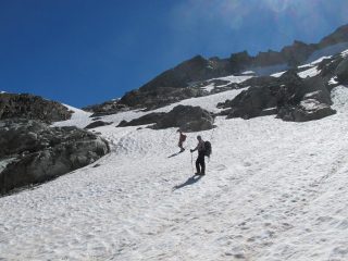 Il primo tratto di ghiacciaio dopo il colle