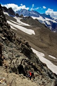 Discesa dal Col de la Division agevolata da catene