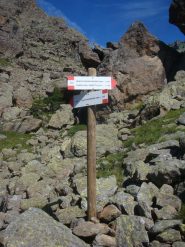 Palo e frecce al bivio nei pressi dell'Alpe Le Piane.