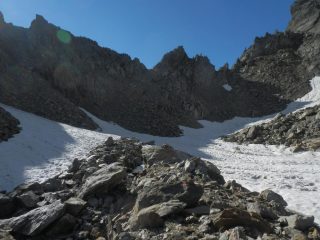 parte terminale del vallone di salita, a sx il canale che porta al Passo del Vallone