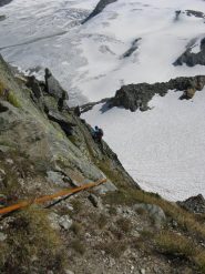 La sosta in cima alla canalina di II^+