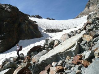 Attacco del piccolo ghiacciaio che conduce al colle