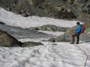 Tratto ripido del ghiacciaio durante la discesa