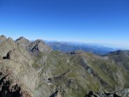 Dalla punta, il Rif. Giacoletti in basso, Meidasssa, Granero e M.te Rosa sullo sfondo.
