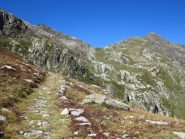 La bella mulattiera e i primi colori autunnali, in fondo al centro il Colle del Vei del Bouc