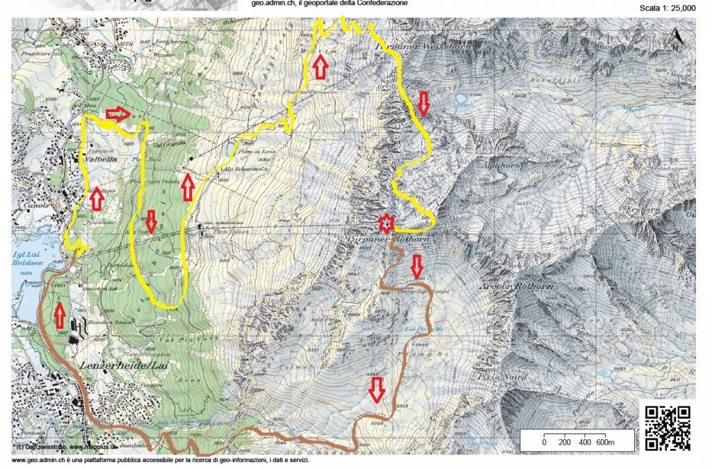 in Giallo la salita, Marrone la discesa