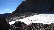 il nevaietto perenne da attraversare il costolone Est del Laroussa (12-10-2013)