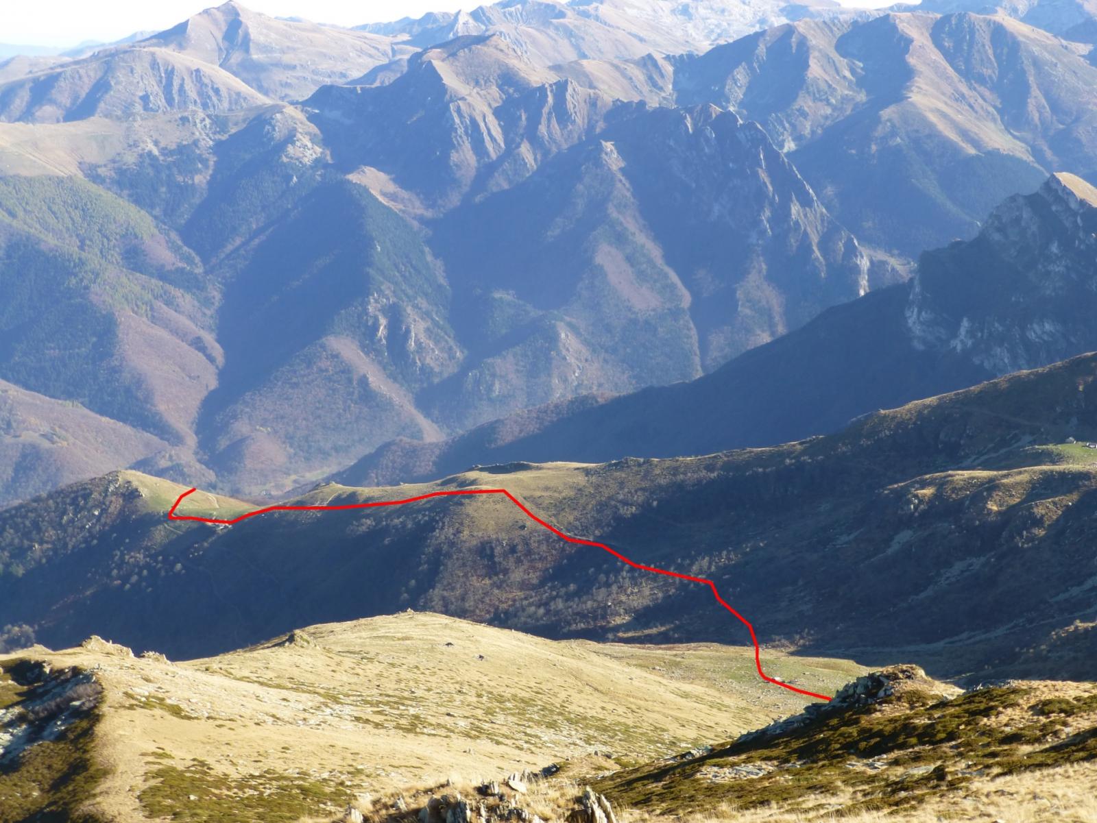 itinerario visto dalla vetta: da Gias Pittè al centro del vallone