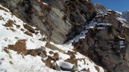 La cengia per accedere agli alti pascoli dell'Alpe Larone