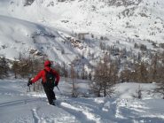 neve farinosa sul versante da cui siamo scesi