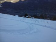 la partenza da Les Fleurs ,neve polverosa...