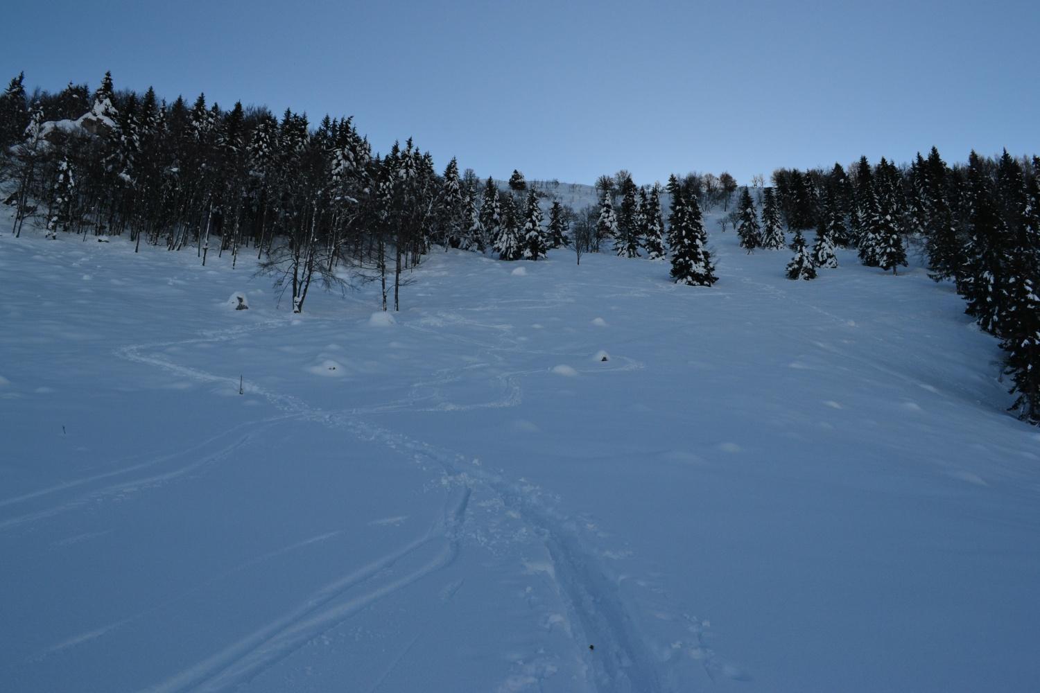 il ripido pendio dal segnavia alla cresta
