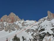 croda rossa e percorso di discesa dalla forcella