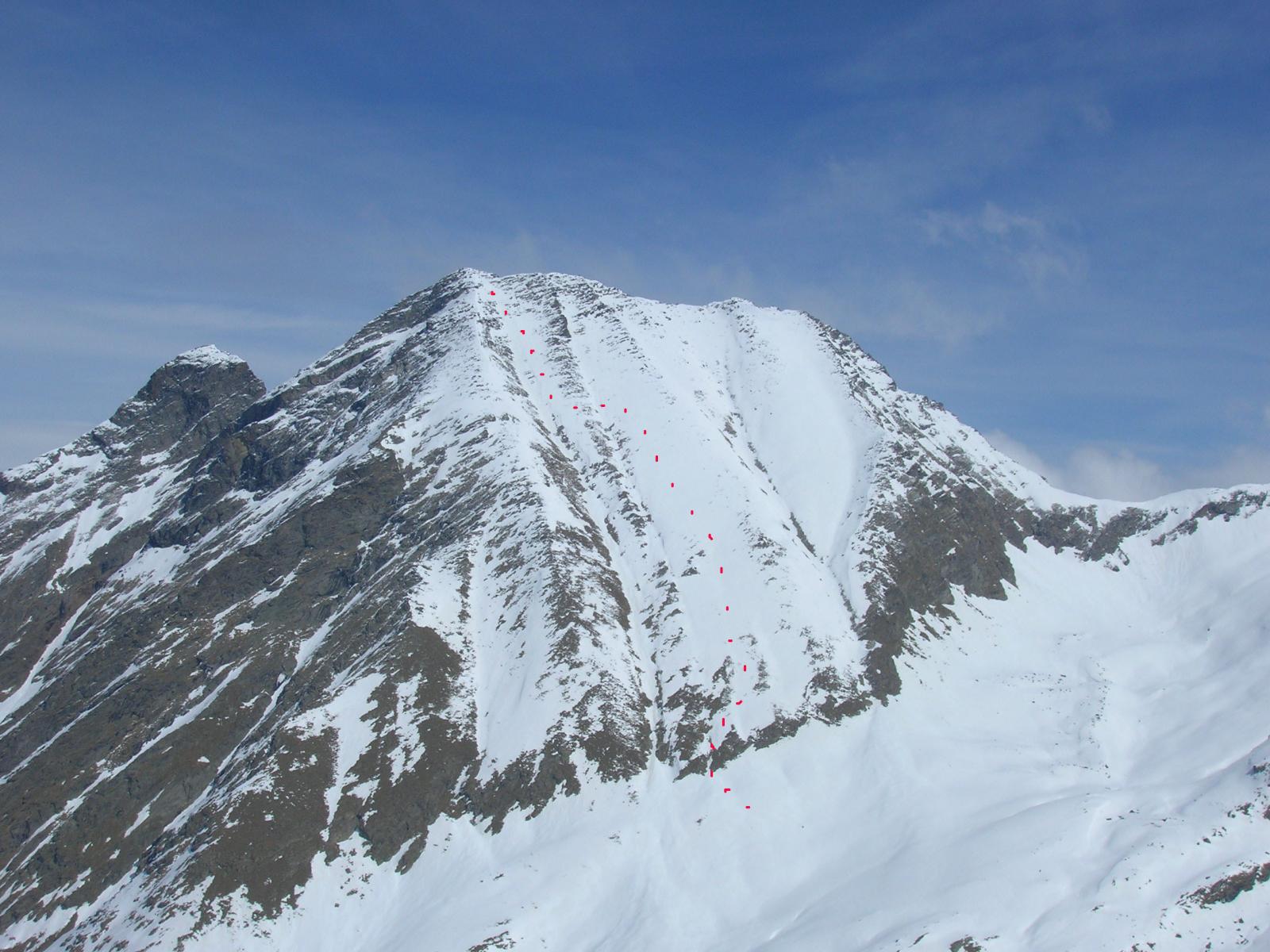 Parete Sud-Ovest con il tracciato di discesa