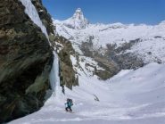 Varante canalino Volfrede vicino a cascata di ghiaccio