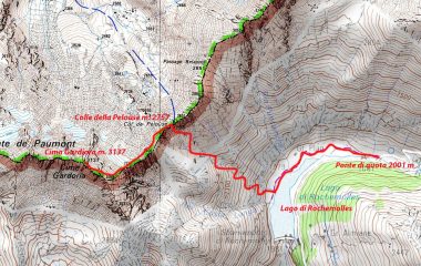stralcio di mappa IGN e via di salita seguita
