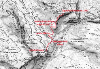 mappa IGN con la via di salita seguita