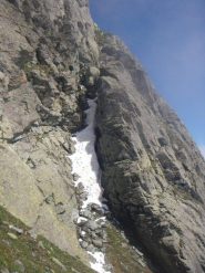 il canale iniziale oggi, colmo di neve ghiacciata