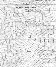 Combe Varin, carta CTR. Seguendo le curve di livello si notano chiare le due sommità (Fonte: http://geonavsct.partout.it/pub/geonavsct/index.html)