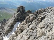 La via normale vista dalla cima.
