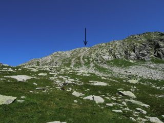 Cima indicata dalla freccia e versante di salita