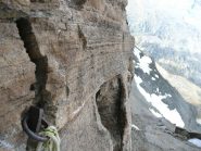 Vecchio chiodo in cima al breve camino alternativo al nevaio
