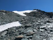 La cresta O con l'ultima parte in neve