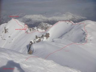 la cresta percorsa tra le 2 vette