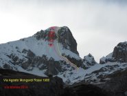 La parete con disegnati i due itinerari 