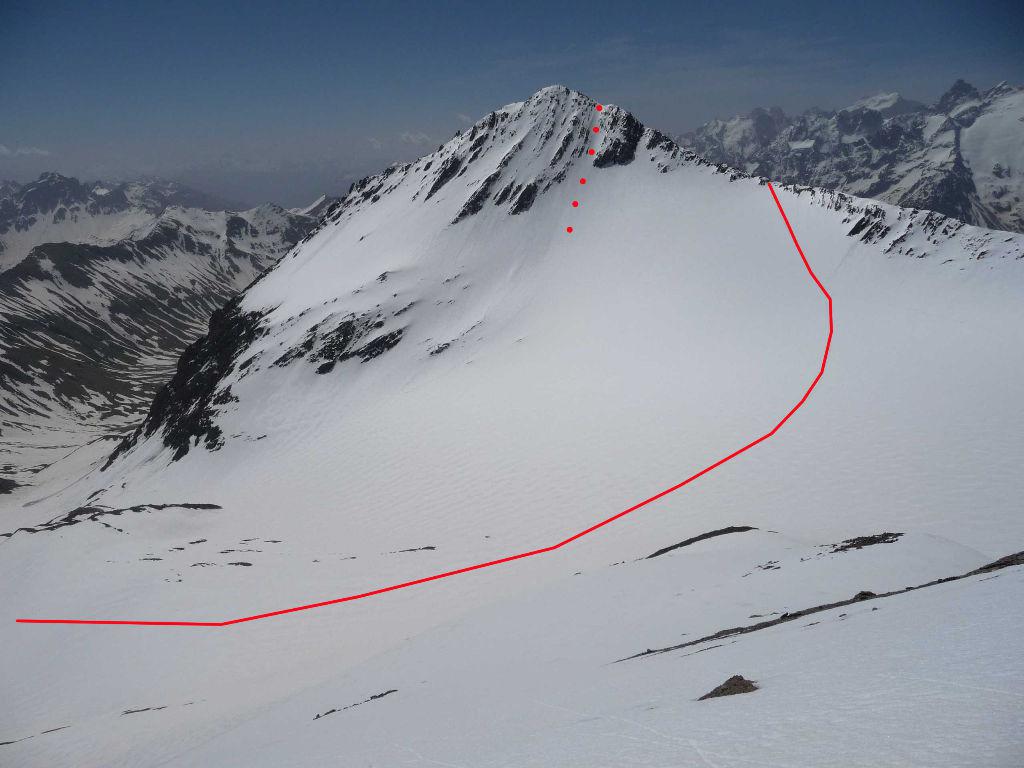 Aiguille de Goleon - percorso sul Glacier Lombard. Cresta NO e canale