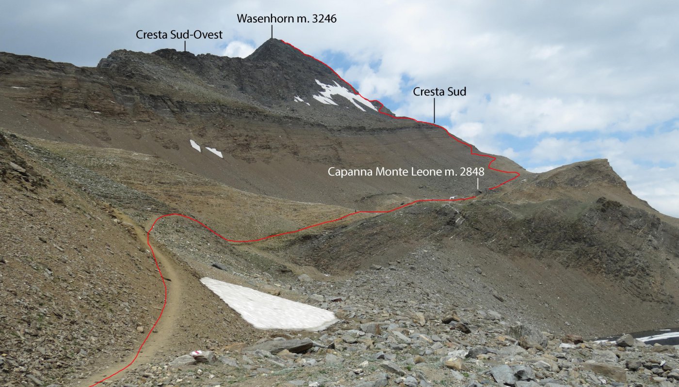 la parte alta del nostro itinerario di salita visto dal Lago Chaltiwasser (18-7-2015)