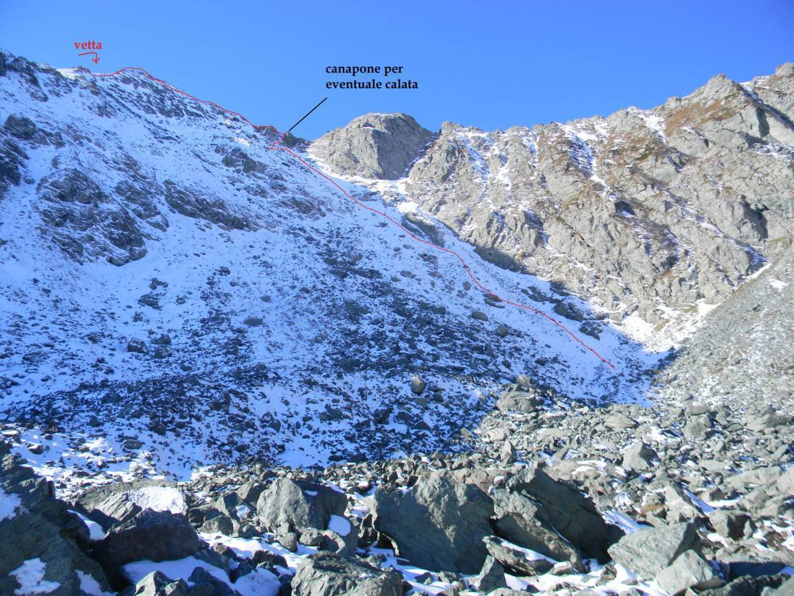 pendio 35°/40°, colletto e parte di cresta