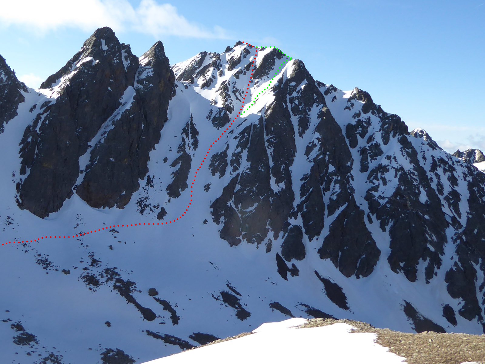 dal passo della lausa il percorso di salita (in rosso) e di discesa (in verde)