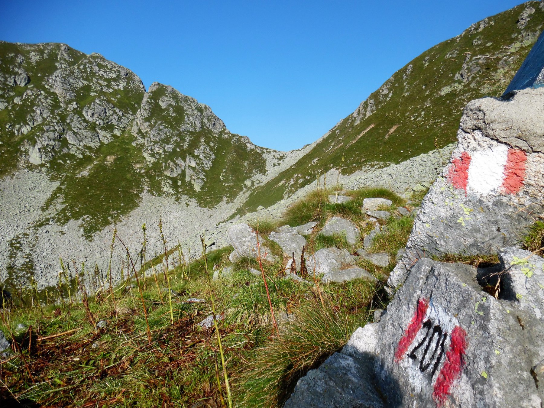 Passo Porcile 2290 m e a sinistra la cresta nord del Valegino