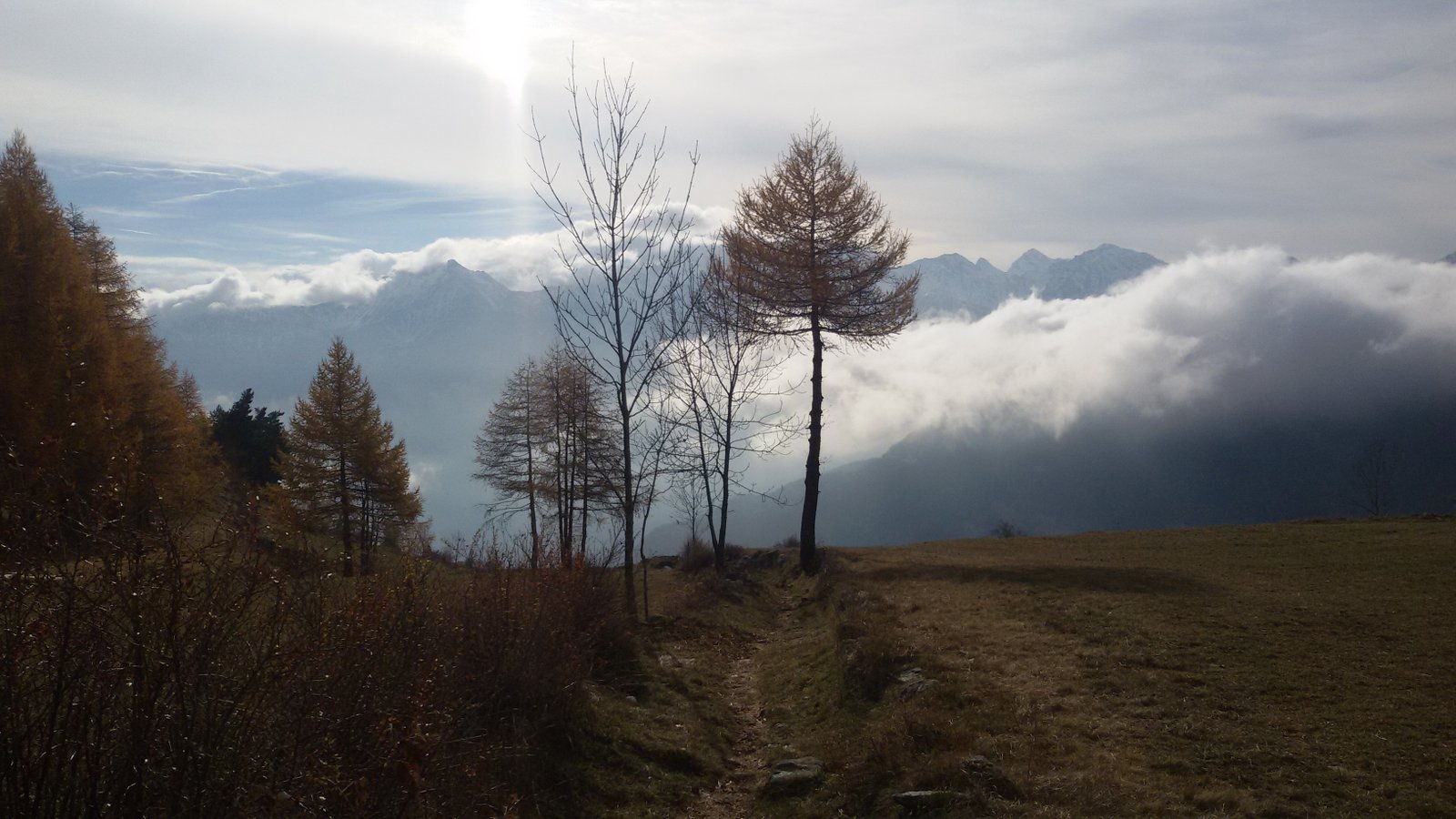 Sulla mulattiera 7, i pascoli a monte di Promiod.