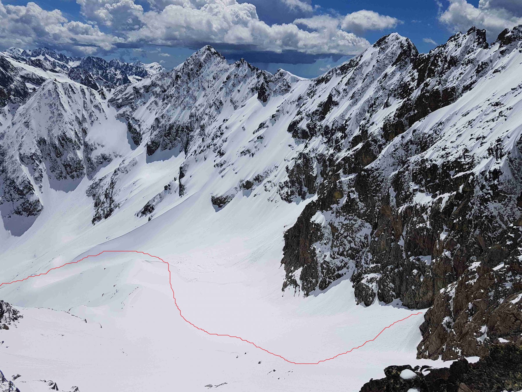 vista sul percorso di discesa all'uscita del canale SE