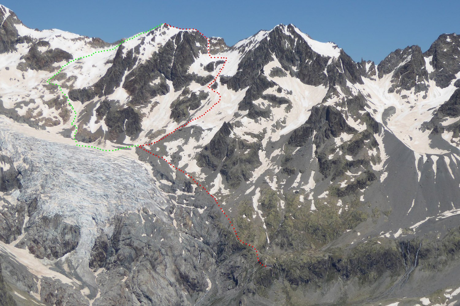 in rosso la salita, in verde la discesa