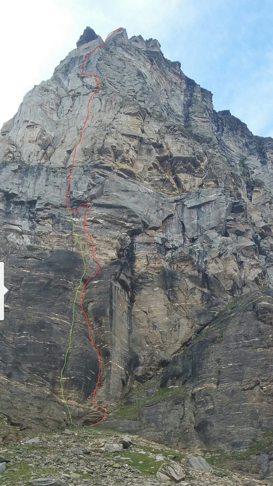 In rosso Metide ed in verde Banzai, alla fine del terzo tiro si scende qualche metro verso sinistra 