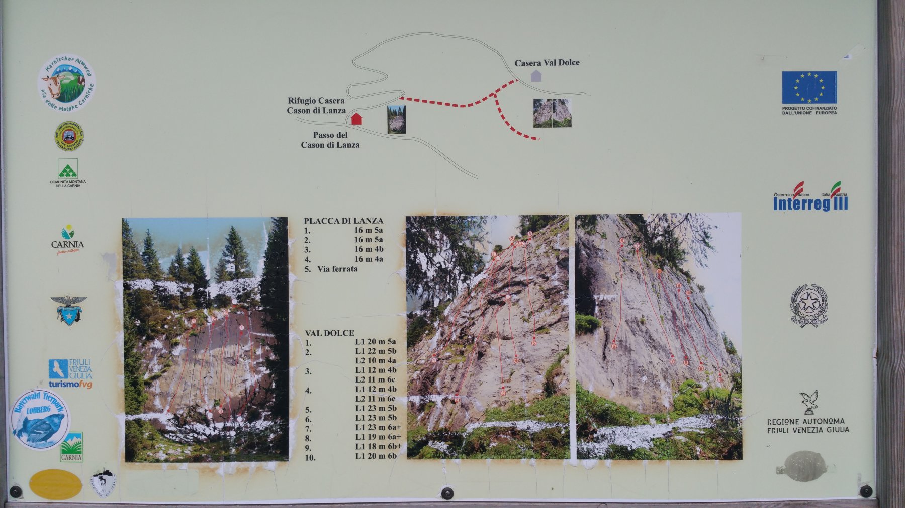 Cartellone delle falesie al col Carson di Lanza