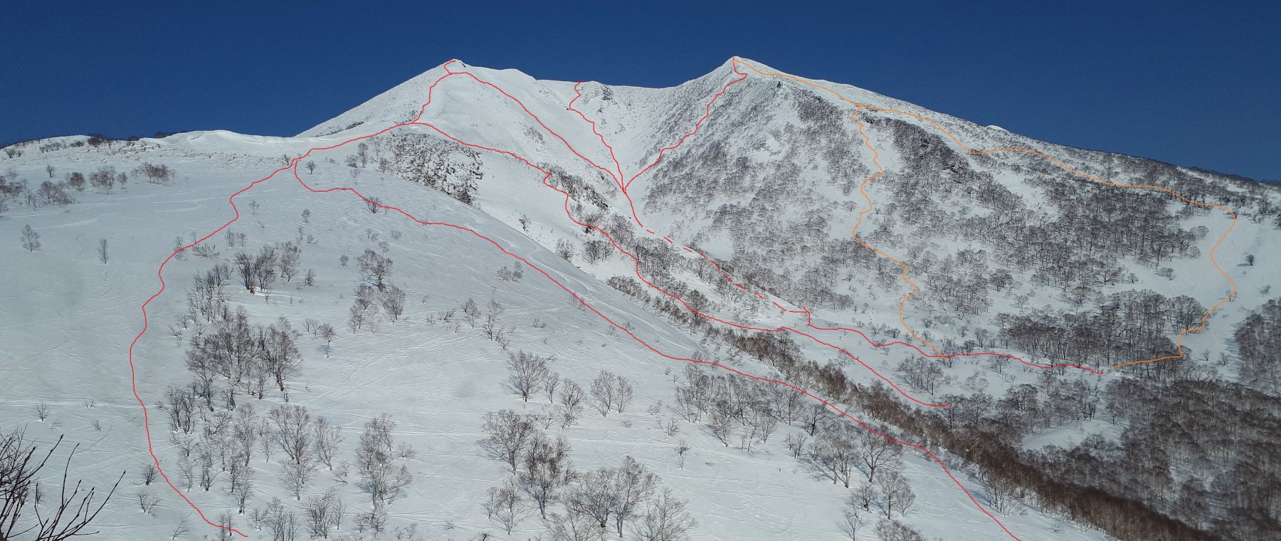 linee sul versante sud-ovest (Moiwa) del Annapuri