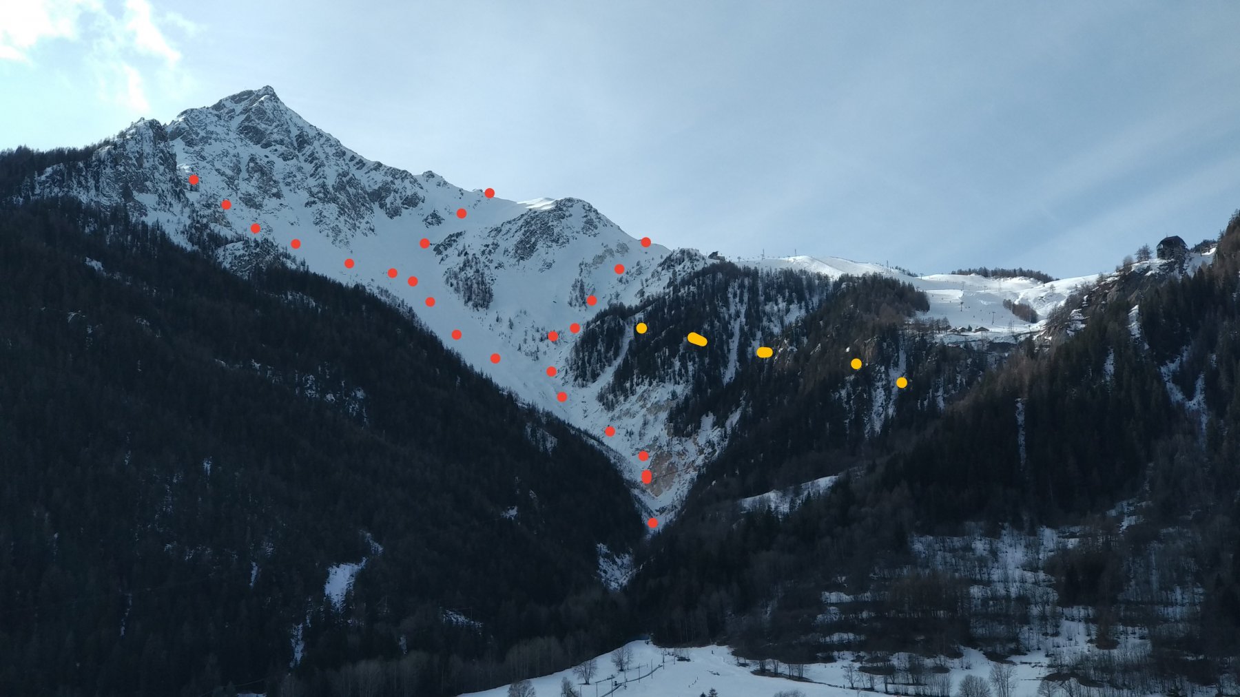 Accessi al canale di Dolonne, con in giallo il rientro acquedotto.