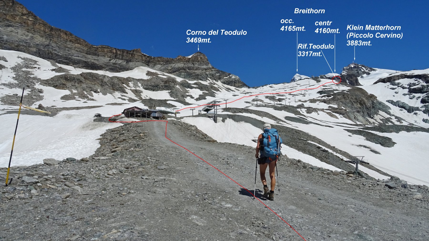 In rosso la traccia di salita.